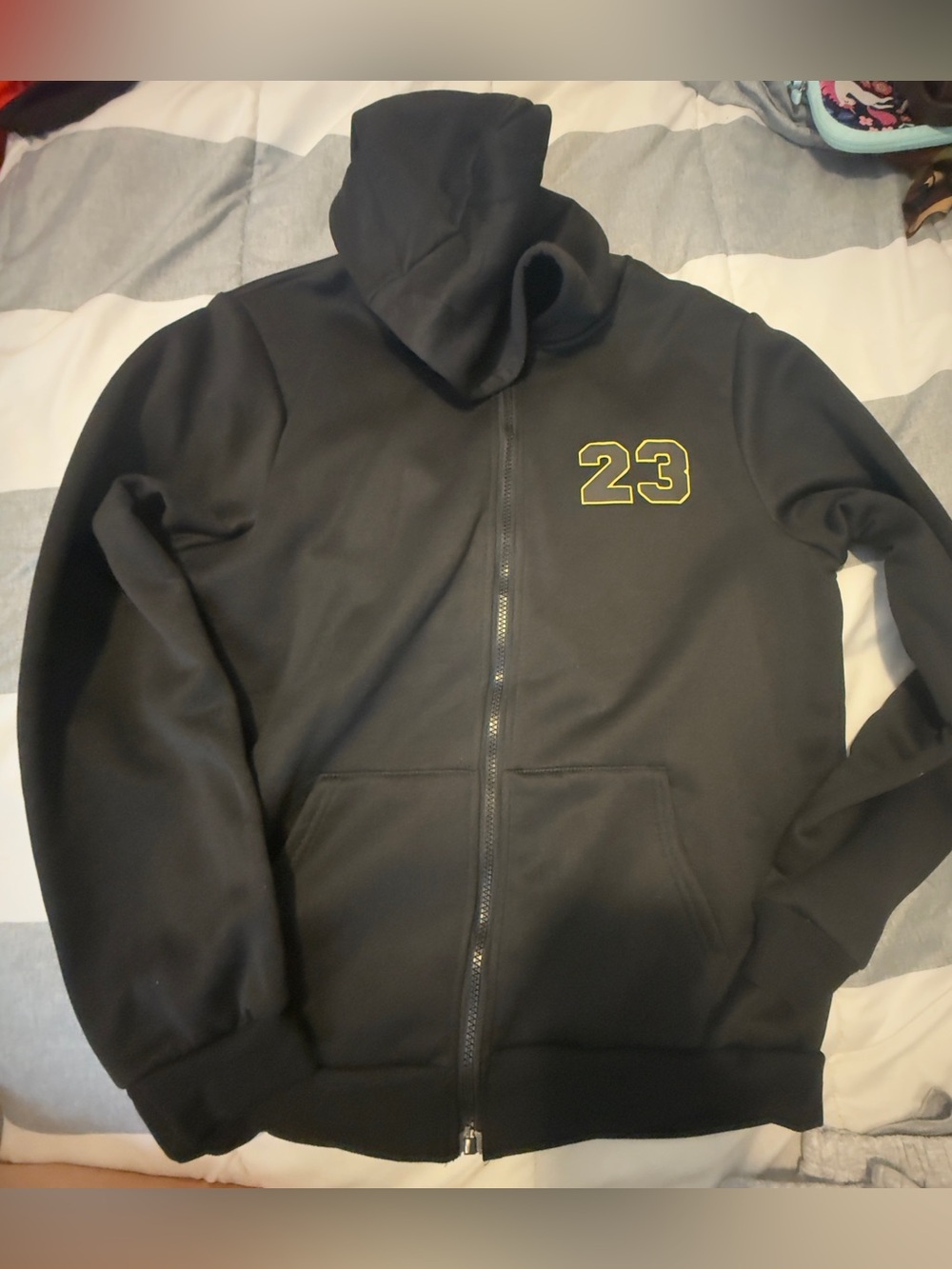 Black  Zip-Up Hoodie with '23' Chest Graphic